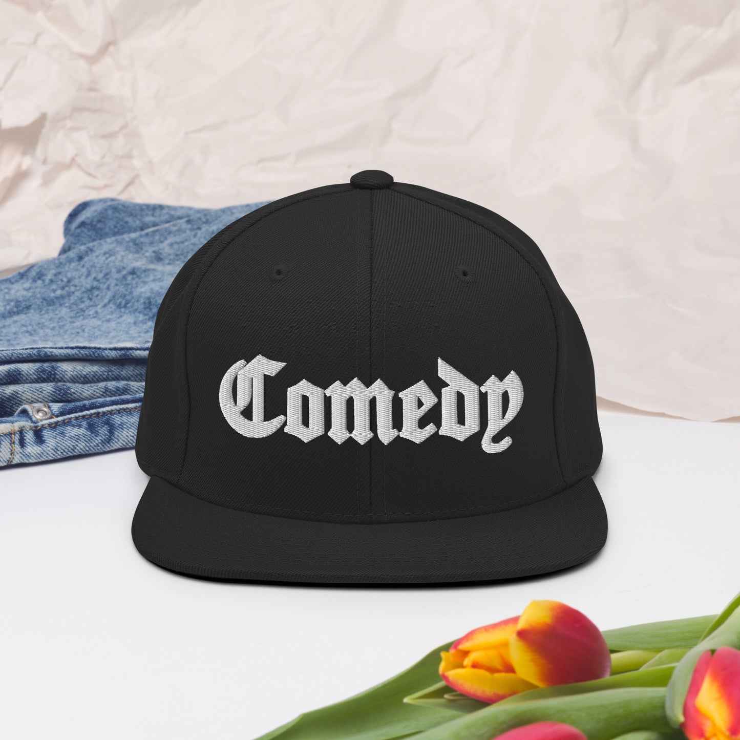 Black Snapback with Attitude - Comedy the Brand - Retro Style Stand-Up Comedy Fan Gear